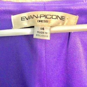Evan Piccone Size 14 purple knee length side zip, rouching wide collar low neck